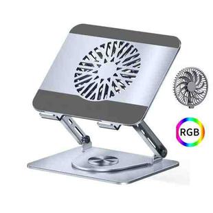 360 Rotating Laptop Stand Foldable Metal Desk Holder For 17.3 Inch Laptops Tablets With RGB Cooling Fan Silver
