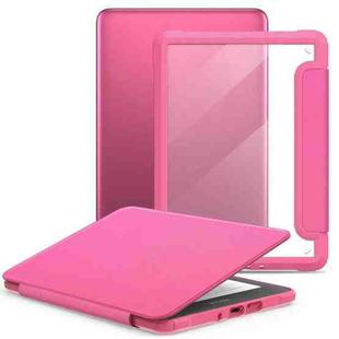 For Kindle Paperwhite 12th Gen 2024 7-inch Leather Case Transparent Protective Cover With Auto Wake/Sleep(Deep Rose Red)