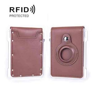 Cowhide Metal Wallet Credit Card Bag For AirTag Slot RFID Anti Theft Badge Card Holder(Coffee)