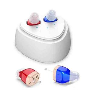 Ultra-Compact In-Ear Invisible Hearing Amplifier With Charging Case For Elderly(Red Blue+White Case)