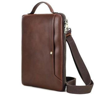 CONTACTS FAMILY 14.2 Inch Crazy Horse Leather Messenger Bag Vintage Crossbody Laptop Briefcase(Brown)