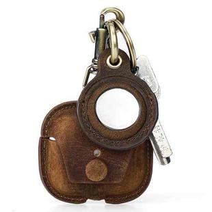 For AirPods 3 / Airtag CONTACTS FAMILY CF1142+CF1139 2In1 Anti Loss Leather Case(Coffee)