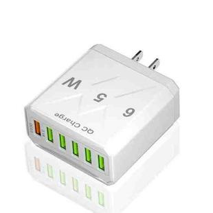 65W 6USB Ports QC3.0 Fast Charging Cell Phone Charger US Plug (White)