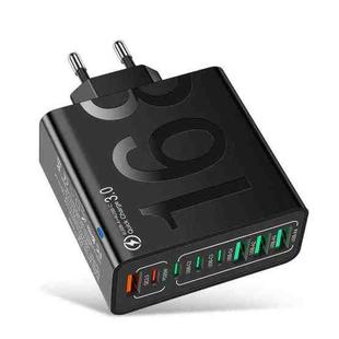 150W 4USB+4Type-C 8 Interface QC3.0 Fast Charging Cell Phone Charger EU Plug (Black)