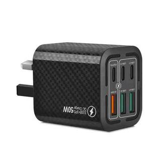 50W 3USB+3Type-C 6 Ports Fast Charging Cell Phone Charger UK Plug (Black)