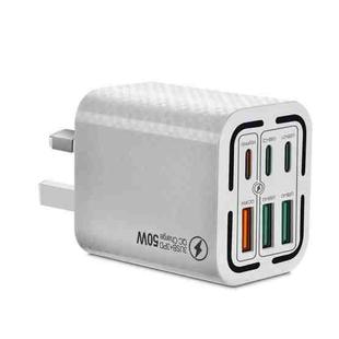 50W 3USB+3Type-C 6 Ports Fast Charging Cell Phone Charger UK Plug (White)