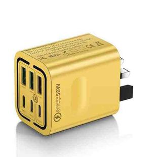 BK321 50W 3USB+3Type-C 6-Ports Fast Charging Phone Charger UK Plug (Yellow)