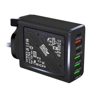 65W 2Type-C PD+4USB 6 Interface Cell Phone Charger UK Plug (Black)