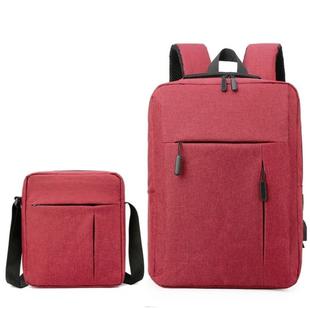 Men Travel Portable Backpacks + Shoulder Bags Set Student School Bag Waterproof Computer Bag(Wine Red)