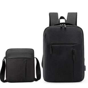 Men Travel Portable Backpacks + Shoulder Bags Set Student School Bag Waterproof Computer Bag(Black)