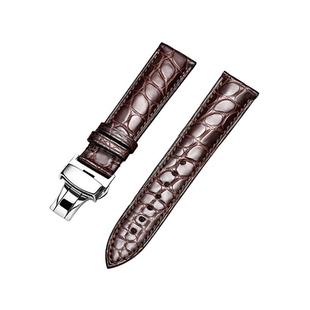 Round Texture Butterfly Buckle Crocodile Leather Watch Band, Size: 19mm (Coffee)