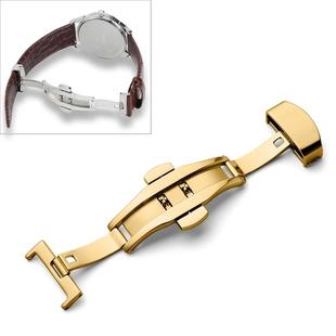 Watch Leather Watch Band Butterfly Buckle 316 Stainless Steel Double Snap, Size: 16mm(Gold)