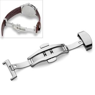 Watch Leather Watch Band Butterfly Buckle 316 Stainless Steel Double Snap, Size: 18mm(Silver)