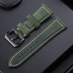 Crazy Horse Layer Frosted Black Buckle Watch Leather Watch Band, Size: 24mm (Army Green)