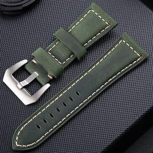 Crazy Horse Layer Frosted Silver Buckle Watch Leather Watch Band, Size: 20mm (Army Green)