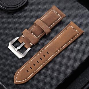 Crazy Horse Layer Frosted Silver Buckle Watch Leather Watch Band, Size: 22mm(Light Brown)