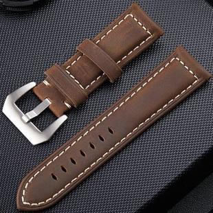 Crazy Horse Layer Frosted Silver Buckle Watch Leather Watch Band, Size: 24mm (Dark Brown)