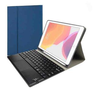 RK102C Detachable Magnetic Plastic Bluetooth Keyboard with Touchpad + Silk Pattern TPU Tablet Case for iPad 10.2, with Pen Slot & Bracket(Blue)