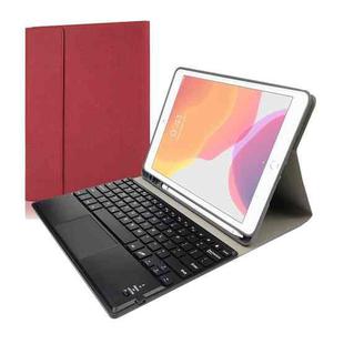 RK102C Detachable Magnetic Plastic Bluetooth Keyboard with Touchpad + Silk Pattern TPU Tablet Case for iPad 10.2, with Pen Slot & Bracket(Red)