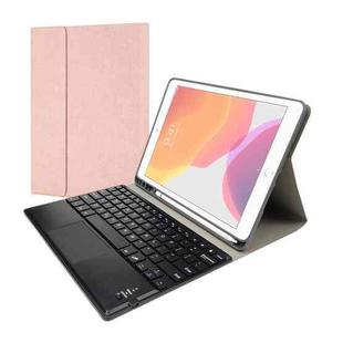 RK109C Detachable Magnetic Plastic Bluetooth Keyboard with Touchpad + Silk Pattern TPU Tablet Case for iPad Air 2020, with Pen Slot & Bracket(Rose Gold)