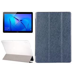For Huawei  MediaPad T3 10 9.6 inch Silk Texture Horizontal Flip Leather Case with 3-folding Holder(Dark Blue)