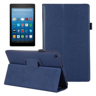 For Amazon Kindle Fire HD8 (2017) Litchi Texture Horizontal Flip Leather Case with Holder(Dark Blue)