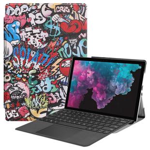 Graffiti Pattern Colored Painted Horizontal Flip PU Leather Case for Microsoft Surface Pro 4 / 5 / 6 12.3 inch, with Holder & Pen Slot