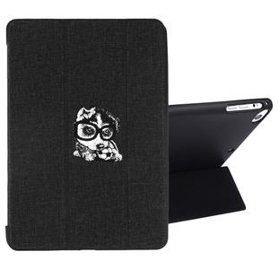 Embroidered cartoon Pattern Left and Right Flip Leather Case for iPad Mini 5 / 4 , with Three-folding Holder & Sleep / Wake-up Function & Pen Slot (Black)
