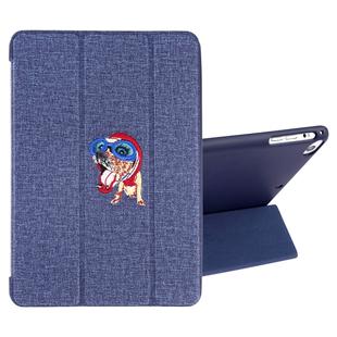 Embroidered cartoon Pattern Left and Right Flip Leather Case for iPad Mini 5 / 4 , with Three-folding Holder & Sleep / Wake-up Function & Pen Slot (Blue)