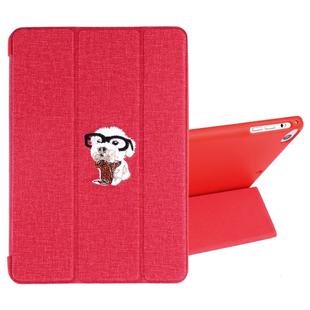 Embroidered cartoon Pattern Left and Right Flip Leather Case for iPad Mini 5 / 4 , with Three-folding Holder & Sleep / Wake-up Function & Pen Slot (Red)
