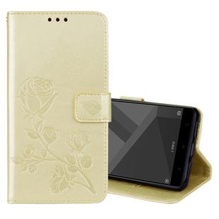 For Xiaomi  Redmi Note 4X Roses Pressed Flowers Pattern Flip Leather Case with Holder & Card Slots & Wallet(Gold)