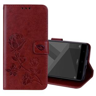 For Xiaomi Redmi Note 4X Roses Pressed Flowers Pattern Flip Leather Case with Holder & Card Slots & Wallet(Brown)