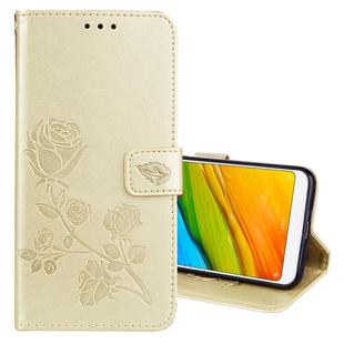 For Xiaomi Redmi 5 Plus Rose Embossed Horizontal Flip Environmental PU Leather Case with Holder & Card Slots & Wallet(Gold)