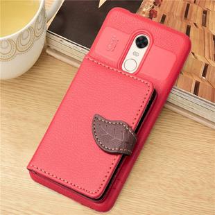 Leaf Style Magnetic Leather Case for Xiaomi Redmi 5 Plus, with Holder & Card Slots & Wallet & Photo Frame (Red)