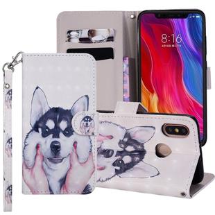Husky Pattern Colored Drawing Horizontal Flip Leather Case for Xiaomi Mi 8, with Holder & Card Slots & Wallet & Lanyard