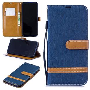 Color Matching Denim Texture Leather Case for Xiaomi Redmi Note 7, with Holder & Card Slots & Wallet & Lanyard (Navy Blue)