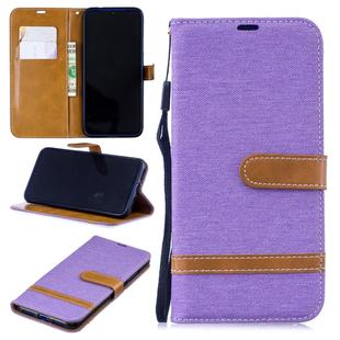 Color Matching Denim Texture Leather Case for Xiaomi Redmi Note 7, with Holder & Card Slots & Wallet & Lanyard (Purple)