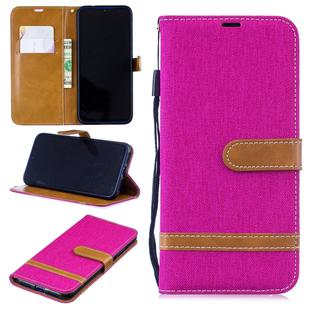 Color Matching Denim Texture Leather Case for Xiaomi Redmi Note 7, with Holder & Card Slots & Wallet & Lanyard (Rose Red)