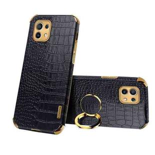 For Xiaomi Mi 11 6D Electroplated TPU Crocodile Pattern Magnetic Leather Case with Ring Holder (Black)