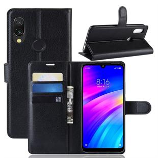 Litchi Texture Horizontal Flip Leather Case for Xiaomi Redmi 7, with Wallet & Holder & Card Slots (Black)