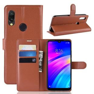 Litchi Texture Horizontal Flip Leather Case for Xiaomi Redmi 7, with Wallet & Holder & Card Slots (Brown)