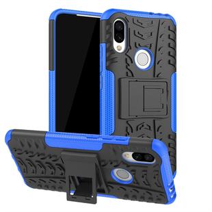 Tire Texture TPU+PC Shockproof Protective Case for Xiaomi Redmi 7, with Holder (Blue)