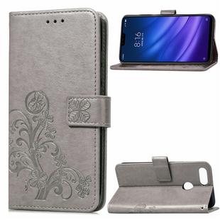 Lucky Clover Pressed Flowers Pattern Leather Case for Xiaomi Mi 8 Lite, with Holder & Card Slots & Wallet & Hand Strap (Grey)