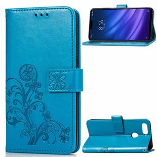 Lucky Clover Pressed Flowers Pattern Leather Case for Xiaomi Mi 8 Lite, with Holder & Card Slots & Wallet & Hand Strap (Blue)