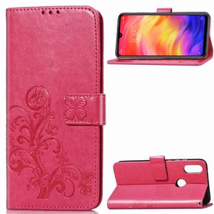 Lucky Clover Pressed Flowers Pattern Leather Case for Xiaomi Redmi Note 7, with Holder & Card Slots & Wallet & Hand Strap (Rose Red)