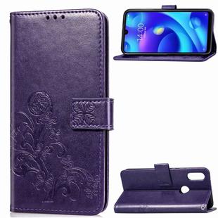 Lucky Clover Pressed Flowers Pattern Leather Case for Xiaomi Play, with Holder & Card Slots & Wallet & Hand Strap (Purple)