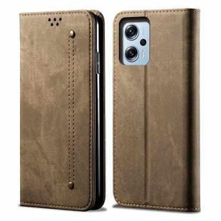 Denim Texture Leather Phone Case For Xiaomi Redmi Note 11T Pro+ / Note 12 T Pro / Poco X4 GT (Khaki)