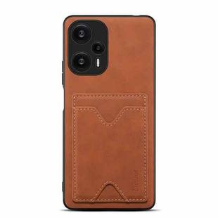 Denior PU Back Cover Card Slot Holder Phone Case For Xiaomi Redmi Note 12 Turbo / Poco F5 (Brown)