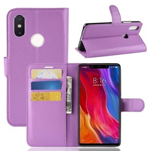 Litchi Texture Horizontal Flip Leather Case for Xiaomi Mi 8 SE, with Wallet & Holder & Card Slots (Purple)