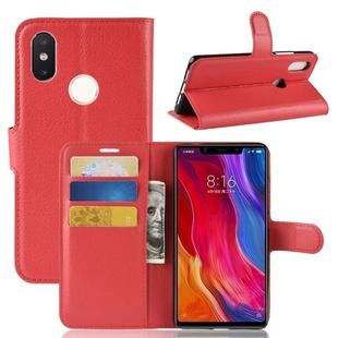 Litchi Texture Horizontal Flip Leather Case for Xiaomi Mi 8 SE, with Wallet & Holder & Card Slots (Red)